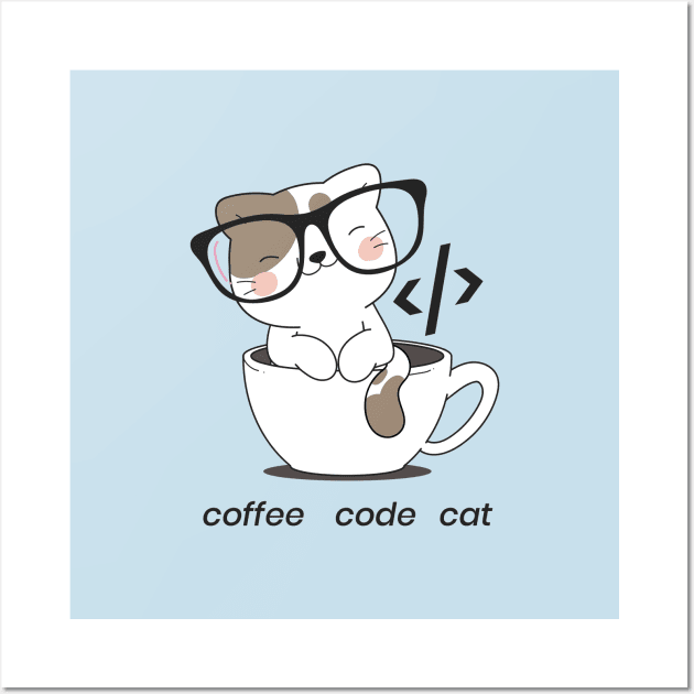 coffee code cat - meow Wall Art by Meow Meow Cat